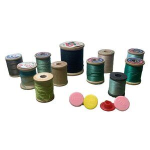 Wood Thread Spools & Dritz Spool Caps Lot Vintage Sewing Collection Bundle Set